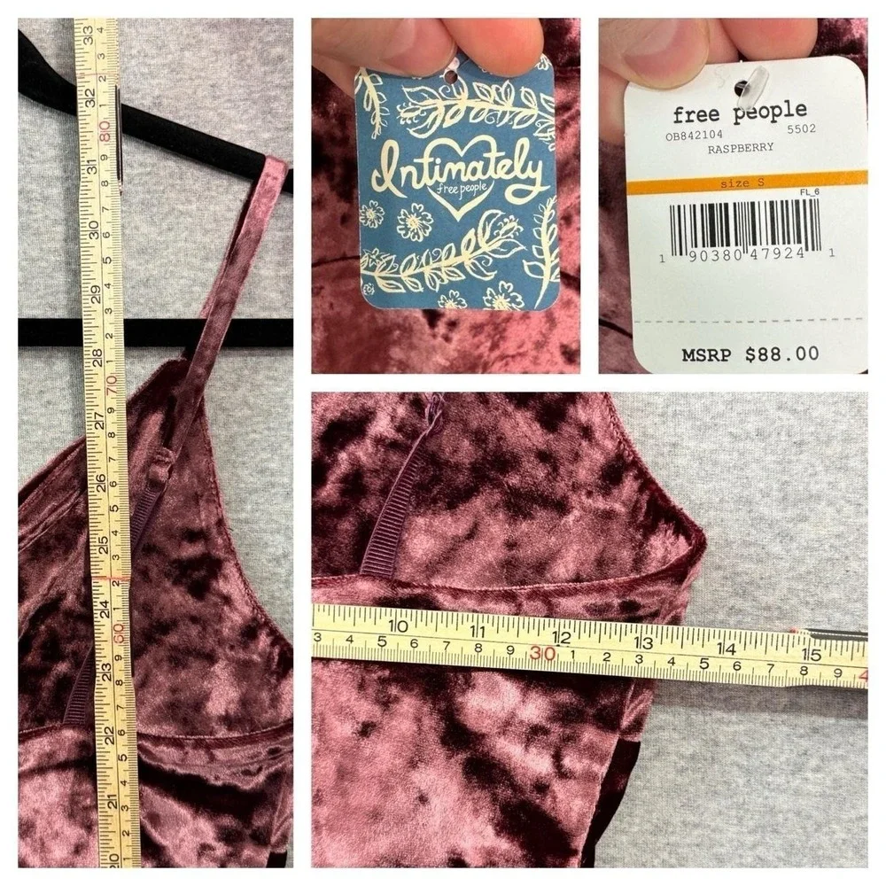 Free People Intimately Crushed Velour Mini Slip Dress Sz S Pink Club Party‎ NWT